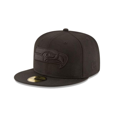 Black Seattle Seahawks Hat - New Era NFL Black On Black 59FIFTY Fitted Caps USA3489016